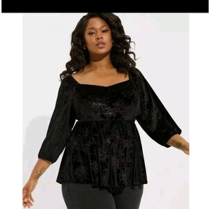Torrid Black Velvet‎ Floral Smocked Square Neck Babydoll Top Plus Size 2